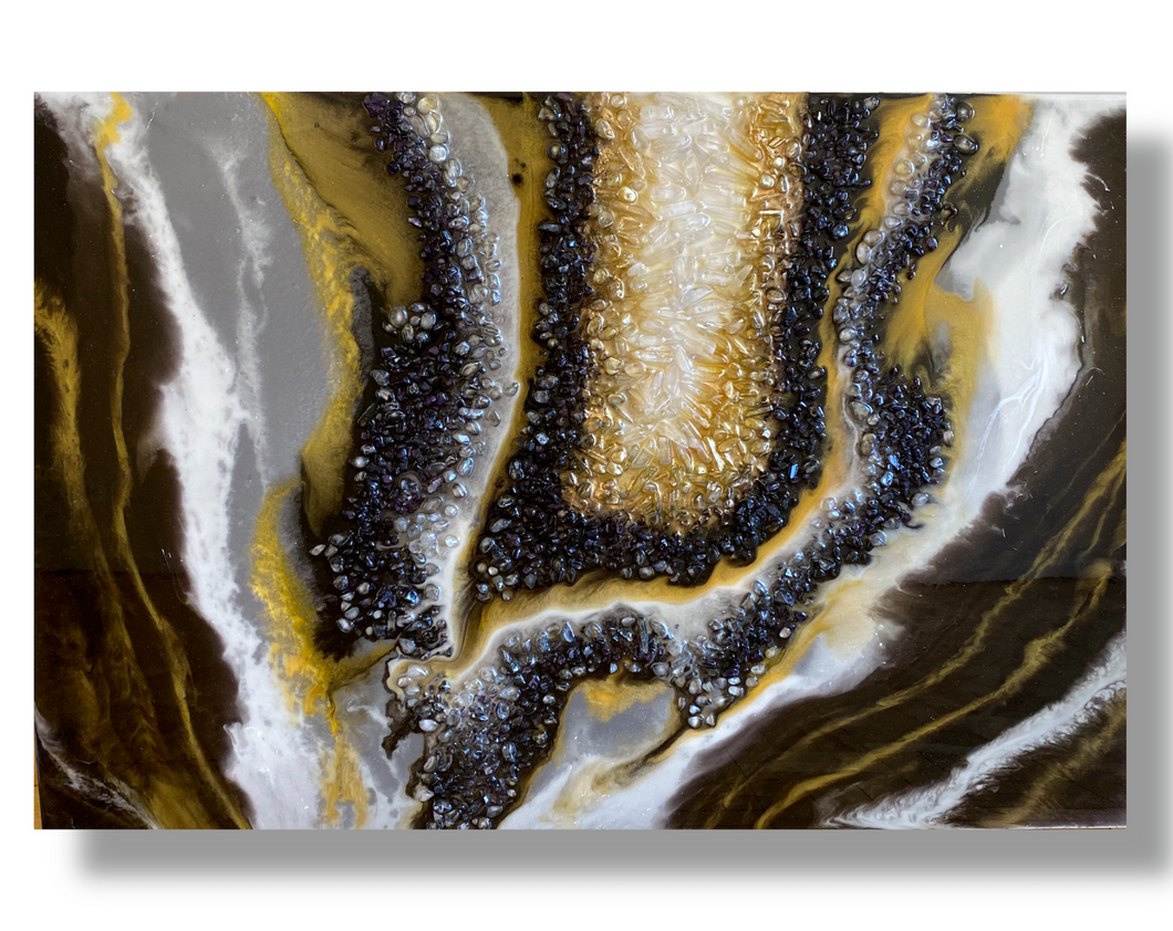 Black Agate Geode- Crystal Resin Geode Wall Art - Alinato Art