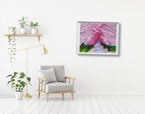 Pink Cherry- Cherry Blossom Oil Painting- Framed Wall Art - Alinato Art