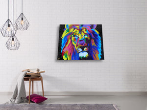 Jungle King- Colorful Lion Painting- Abstract Wall Art - Alinato Art
