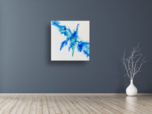 Load image into Gallery viewer, Ink Blots- White and Blue Abstract Wall Art- Wood Panel - Alinato Art
