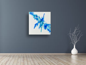 Ink Blots- White and Blue Abstract Wall Art- Wood Panel - Alinato Art