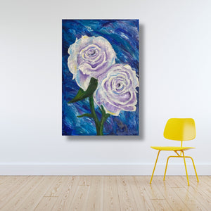 Mulva- White Rose Oil Painting- Large Wall Art - Alinato Art