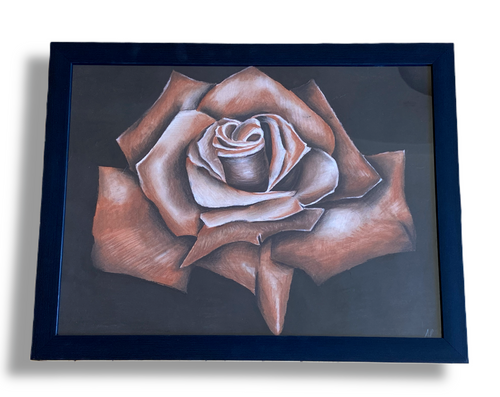 Midnight Rose- Large Charcoal Rose Drawing- Framed Wall Art - Alinato Art