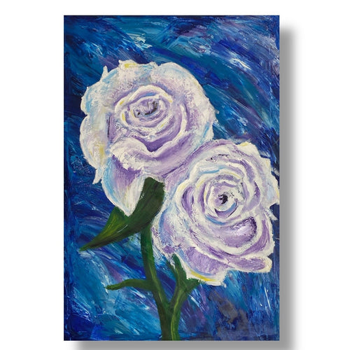 Mulva- White Rose Oil Painting- Large Wall Art - Alinato Art