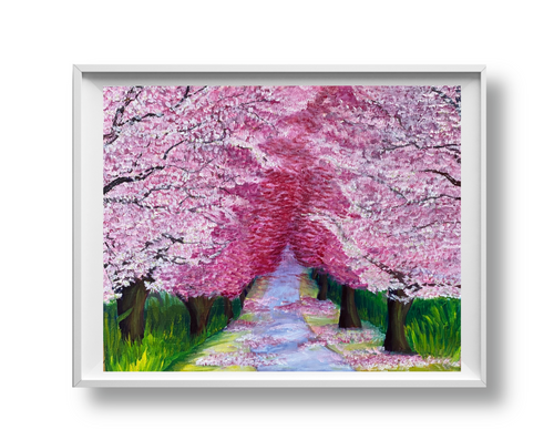 Pink Cherry- Cherry Blossom Oil Painting- Framed Wall Art - Alinato Art