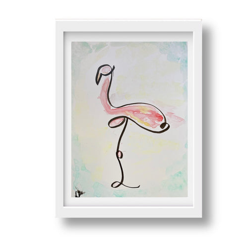 Picasso's Flamingo- Small Watercolor Abstract Art - Alinato Art