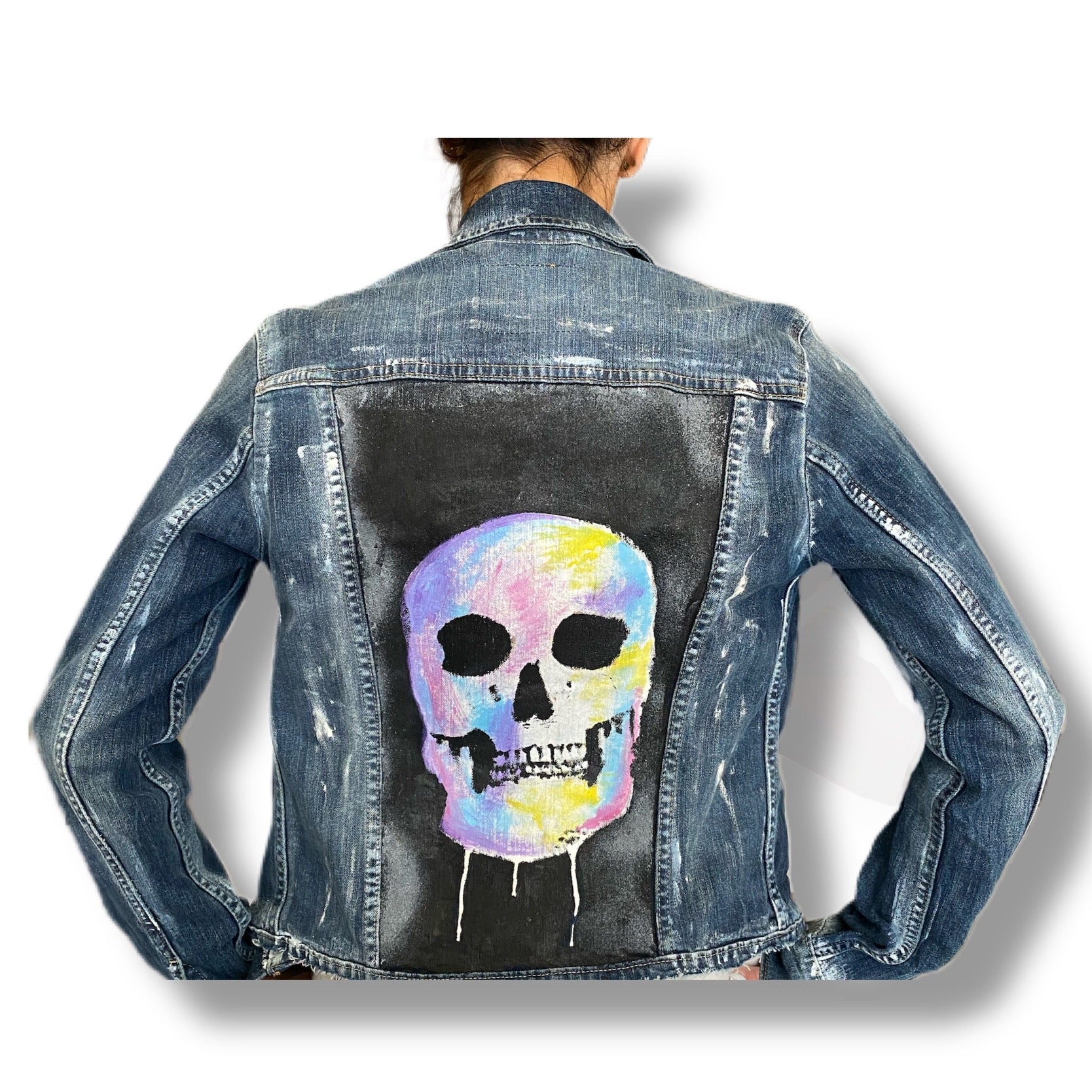 Skull Crusher Denim Jacket- Abstract Denim Painted Jacket Size XS