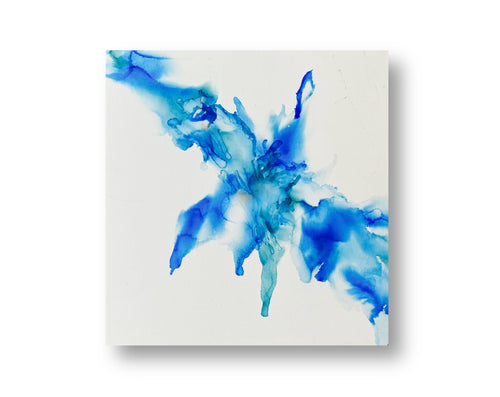 Ink Blots- White and Blue Abstract Wall Art- Wood Panel - Alinato Art